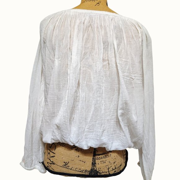 Free People FP One White Boho Peasant Blouse Cutout Lace Trim Cotton Top Women S - Picture 2 of 9